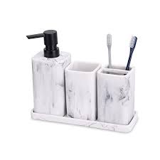 Bed & bath / bathroom accessories. Buy Zccz Bathroom Accessory Sets 4 Pieces Bathroom Accessories Complete Set Vanity Countertop Accessory Set With Marble Look Includes Lotion Dispenser Soap Pump Tumbler Toothbrush Holder And Tray Online In Turkey B088dbshd7