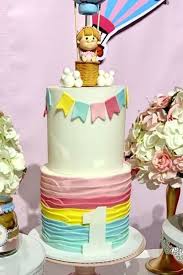 Birthday Cake And Balloons And Gifts Hot Air Balloon Birthday Party Ideas Photo 2 Of 10 In 2020 Birthday Party Balloon 1st Birthday Party For Girls Hot Air Balloon Cake