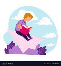 Kid Reading Book Developing Imagination Fantasy Vector Image