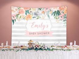 Baby shower banner ideas for girls. Pink And Gray Baby Shower Banner Backdrop Decorations Blushing Drops
