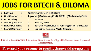 Jobs For Btech Diloma Position Supervisor B Tech Diploma Qualification Diploma Mechanical Civil Mechanic Qualifications Industrial Paintings