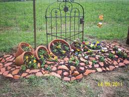 Broken Pot Garden Great Use For Those Pots Instead Of A Trashcan Or Dumpster Broken Pot Garden Broken Pots Garden Pots