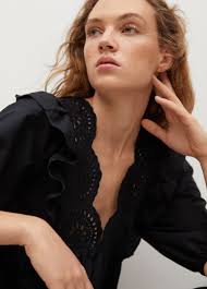 MANGO Openwork Cotton Dress in Black