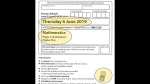 Edexcel Gcse Maths June 2019 Paper 2 Higher Calculator 2h Youtube