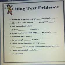 Citing Text Evidence Sentence Starters Anchor Chart Student Reference Cards