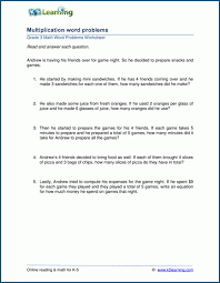 Grade 3 Multiplication Word Problem Worksheets K5 Learning