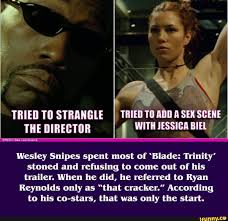 Trinity is a piece of trivia that has lodged into my brain as objective fact. Wesley Snipes Tried To Add A Sex Scene With Jessica Biel In Blade Trinity Lipstick Alley