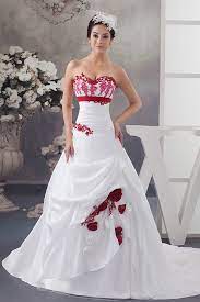 Burgundy red is an exquisite option to boldly pair with navy blue as seen here. White And Red Flowers Taffeta Lace Color Wedding Dress Sweetheart Oph1479 260 9 Gemgrace Com