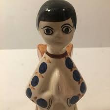 Angel Candleholder Tonala Mexican Art Pottery Candlestick Hand Painted  Flowers