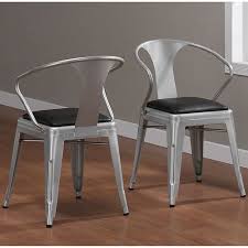 Industrial Padded Seat Metal Silver Stackable Dining Kitchen Chair Set 4 New Modern Dining Chairs Dining Chair Set Dining Chairs