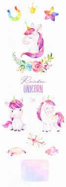 Cute unicorn vector clip art. Rainbow Unicorn Watercolor Magic Clipart Pink Rainbow Etsy Regenbogen Einhorn Zeichnung Kleines Madchen Einhorn Malen