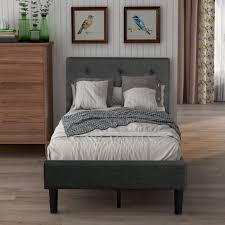 Check spelling or type a new query. Twin Gray Upholstered Button Tufted Platform Bed With Strong Wood Slat Support