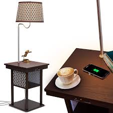 Seems to be well built. Madison W Wireless Charging Station Usb Port Narrow Nightstand In Mid Century Modern Style With Built In Led Lamp End Table Attached Reading Light For Living Rooms Havana Brown