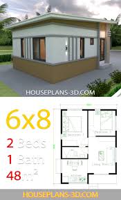 It has one large dining room with two tables. House Design 6x8 With 2 Bedrooms House Plans 3d Small House Design Plans House Plans Small House Design