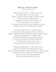 Whose Child Is This Pdf Google Drive Back To School Poem Parents As Teachers Poems About School