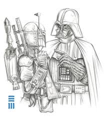 Darth Vader Boba Fett Preliminary Sketch By Erik Maell Star Wars Coloring Book Star Wars Drawings Star Wars Villains
