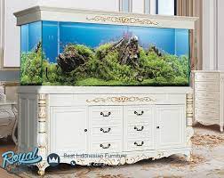 Meja Aquarium Ikan Hias Warna Putih Duco Ukir Kayu Jepara Terbaru Royal Furniture Jepara Aquarium Ikan Ukiran Kayu Kayu