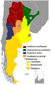 Argentina is bordered by chile to the west, bolivia and paraguay to the north, and uruguay, brazil, and the atlantic ocean to. Map Of Argentina Showing Regional Accents Depicted In Different Colors Download Scientific Diagram