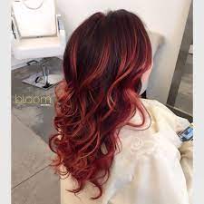 Copper Balayage Highlights On Vivid Red Long Hair By Bloom Stylist Samantha Hair Styles Long Hair Styles Hair Color Balayage