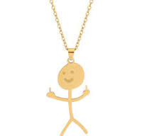 Pvd Plated Smiley Face Necklace Gold Gold Smiley Face Pendant Vintage Gold  Tone Metal Round Smiley