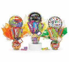 Small Candy Bouquets W Balloons Candy Bouquet Diy Candy Crafts Candy Bouquet