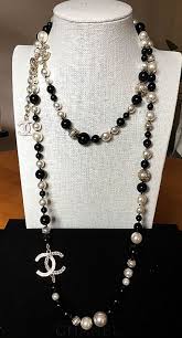 Black And White Jewelry Chanel Black White Pearl Long Strand Necklace Cc Gold Metal Ball Chain 44 Chanel Pearls Chanel Jewelry Chanel Necklace