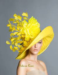 Kentucky Derby Yellow Hat Couture Derby Hat Yellow Derby Hat Spring Hat Derby Day Sombreros Mujer Sombreros Sofisticados Sombreros De Kentucky Derby