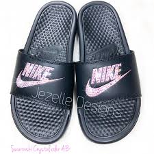 Black And Gold Nike Slides Jezelledesigns Shared A New Photo On Etsy Nike Slide Sandals Swarovski Nike Nike Slides