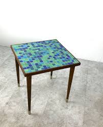 Vintage Mid Century Modern Mosaic Tile Top Walnut Brass End Side Table 1950 S Modern Mosaic Tile Modern Mosaics Mid Century Modern Side Table