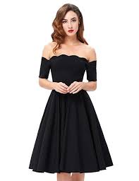 Off The Shoulder 50s Church Dresses Swing Party Dress Black L At Amazon Women S Clothing Store Picnic Dress Swing Dress Retro Swing Dresses