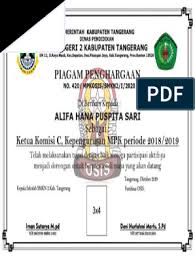 Contoh piagam penghargaan in english. Contoh Sertifikat Resmi Mpk Dan Osis