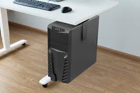 This setup keeps your computer tower closer to smooth sliding track: Ph17lck Anti Theft Under Desk Cpu Holder 360 Swivel Adjustable Width Height Depth