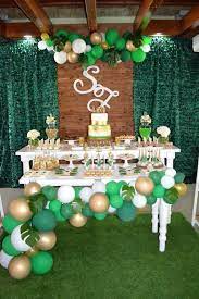 Gold And Hunter Green Safari Baby Shower Dessert Table Babyshowerideas4u Birthdayparty B Safari Baby Shower Boy Safari Baby Shower Baby Shower Dessert Table