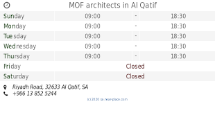 Mof Architects Al Qatif Opening Times Riyadh Road Tel 966 13 852 5244