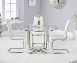 From dining tables and chair sets to accent pieces and bedroom sets, you'll love the exquisite details and durable construction found in coaster home discover high quality beds to complete your master bedroom or select a new coaster furniture sofa to watch movies with the family in the living room. Round Glass Chrome Dining Table 4 White Chairs Homegenies