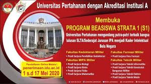 Universitas pertahanan republik indonesia (unhan ri) kembali membuka penerimaan mahasiswa baru (pmb) program s1 yang akan dibuka pada tanggal 1 s.d 17 maret 2021. Ingin Kuliah Gratis Unhan Buka Pendaftaran Beasiswa S1 Termasuk Kedokteran Cek Syaratnya Di Sini Tribun Timur