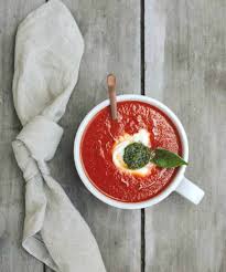 Fresh Tomato Soup With Basil Pesto Burrata Delish Recipes Food Fresh Tomato Soup