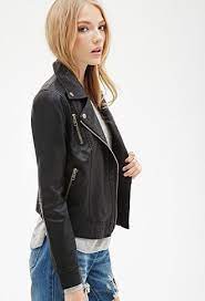 Zippered Faux Leather Moto Jacket Faux Leather Moto Jacket Leather Jackets Women Jackets
