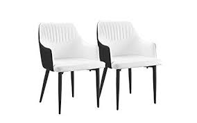 Set Of 2 Dining Chairs Faux Leather Kitchen Chairs With Arm Rests For Dining Room Black White Leather Kitchen Chairs Leather Kitchen Black Dining Room