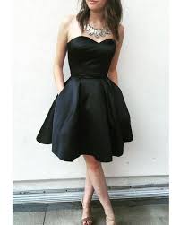 Simple Sweetheart Black Satin Homecoming Dress With Pockets Hd3029 Black Homecoming Dress Black Prom Dress Short Homecoming Dresses Short Black