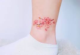 Colorful Cherry Blossom Branch Tattoo On The Ankle Small Flower Tattoos Blossom Tattoo Watercolor Tattoo Flower