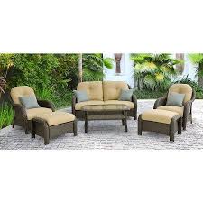Hanover Newport 6 Piece Outdoor Wicker Lounge Set Patio Seating Sets Conversation Set Patio Patio Furniture Sets
