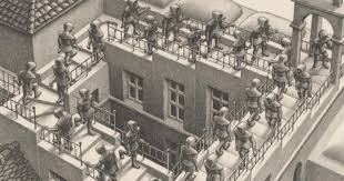 Maurits cornelis escher giclee canvas print relativity, m.c. M C Escher A Mind Bending Exhibition Cbs News