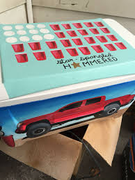 Truck And American Flag With Ping Pong Solo Cups Painted Cooler Formal Cooler Ideas Beer Pong Table Painted Cooler Painting