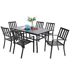 Umbrella hole fits most umbrellas which can bring you shade in hot weather. Amazon Com 7 Piece Metal Outdoor Patio Dining Bistro Sets With Umbrella Hole 60 2 X 37 8 Rectangle Patio Table And 6 Backyard Garden Outdoor Chairs Black Furniture Decor
