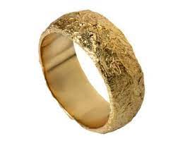 Rustic Gold Men Wedding Ring Band Organic Raw Textured Tree Bark Hand Crafted 14k Solid Gold Unique Handmade Wide Band Wedding Ring Bands Mens Gold Wedding Band Texture Jewelry