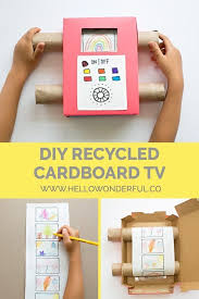 Easy Diy Recycled Cardboard Tv Showing Off Your Kids Art Recycled Crafts Kids Recycled Toys Diy Kids Toys
