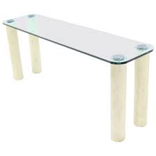 Modern Thick Glass Top Console Table On Marble Cylinder Shape Legs Console Table Glass Console Table Glass Top