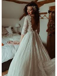 Backless Modest Vintage Lace Ball Gown Wedding Dresses With Sleeves Qb324 Wedding Dresses Lace Ball Gowns Wedding Wedding Dresses Lace Ballgown