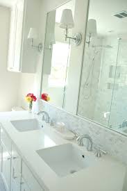 Caesarstone Pure White Counter With Calcutta Marble Backsplash And Cabinetry I White Marble Bathrooms White Quartz Bathroom White Quartz Bathroom Countertops